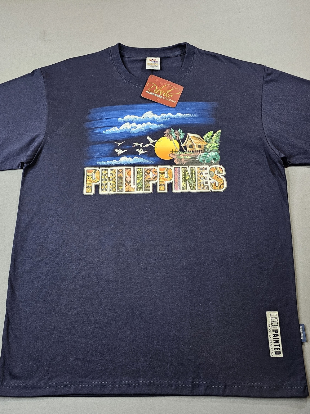 NWT Dibuho Philippines Hand Painted Souvenir T-Shirt Navy Blue